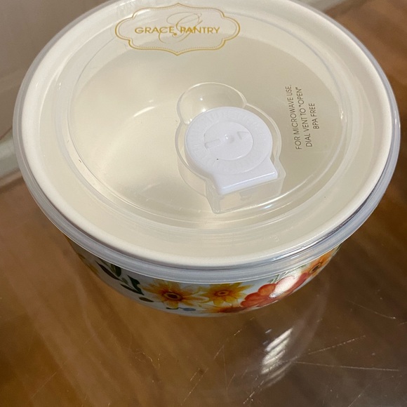 GRACE PANTRY Flower Floral Bees Ceramic Storage Bowl w LID & DIAL VENT 5” - Picture 5 of 7